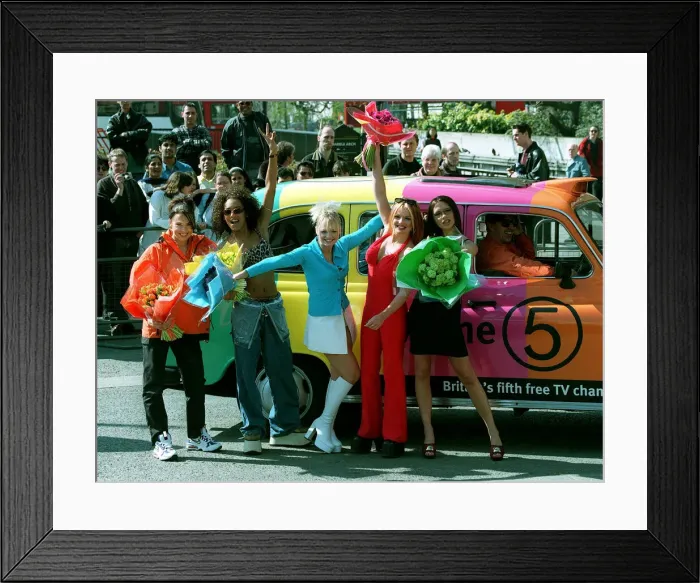 Framed Print : The Spice Girls, help to launch the New Channel Five at Marble Arch in London today