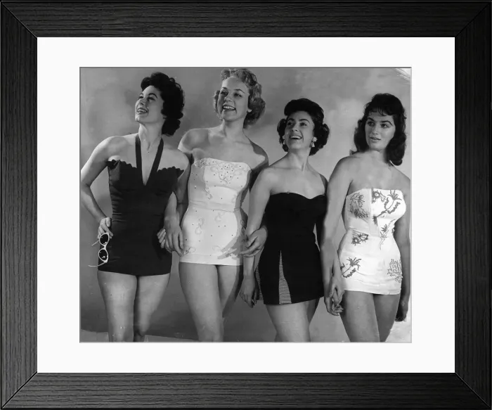 Framed Print : Models wearing swimsuit designs 1955
