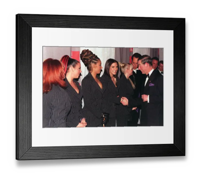 Framed Print : Spice Girls Geri Halliwell Mel C Mel B look on as Victoria Adams shakes hands with Prince Framed Print : Spice Girls Geri Halliwell Mel C Mel B look on as Victoria Adams shakes hands with Prince