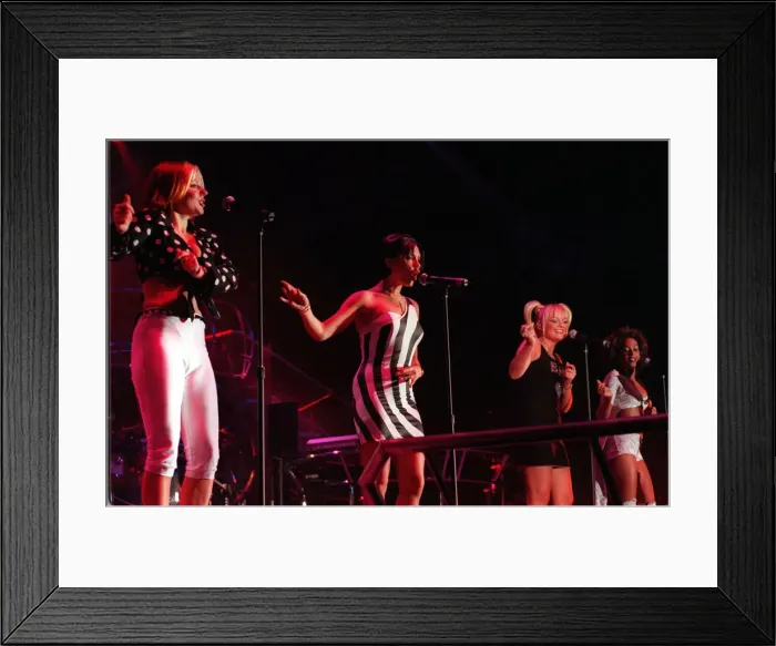 Framed Print : Spice Girls singing on stage during their concert at Glasgow SECC April 1998