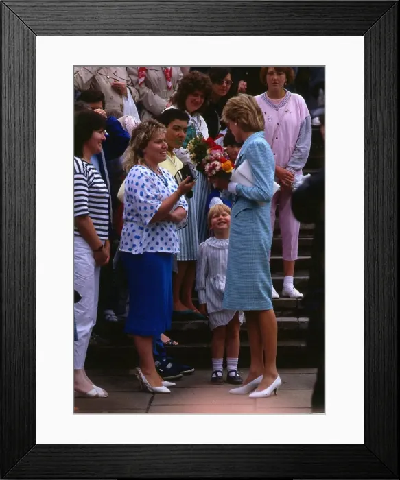 Framed Print : Princesss Diana, Princess of Wales talking to little girl Claire Greoger Framed Print : Princesss Diana, Princess of Wales talking to little girl Claire Greoger