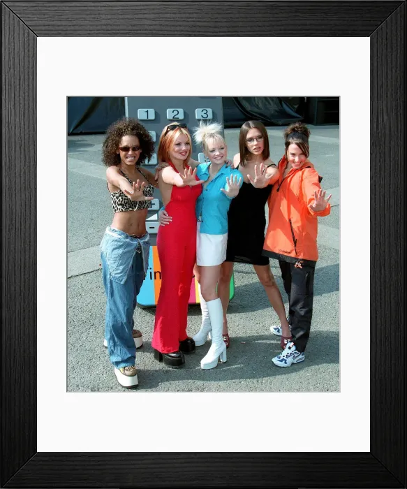 Framed Print : The Spice Girls, help to launch the New Channel Five at Marble Arch in London today Framed Print : The Spice Girls, help to launch the New Channel Five at Marble Arch in London today