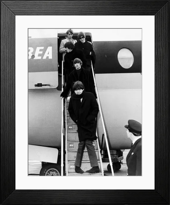 Framed Print : The Beatles pop group John Lennon George Harrison Ringo Starr Paul McCartney descend
