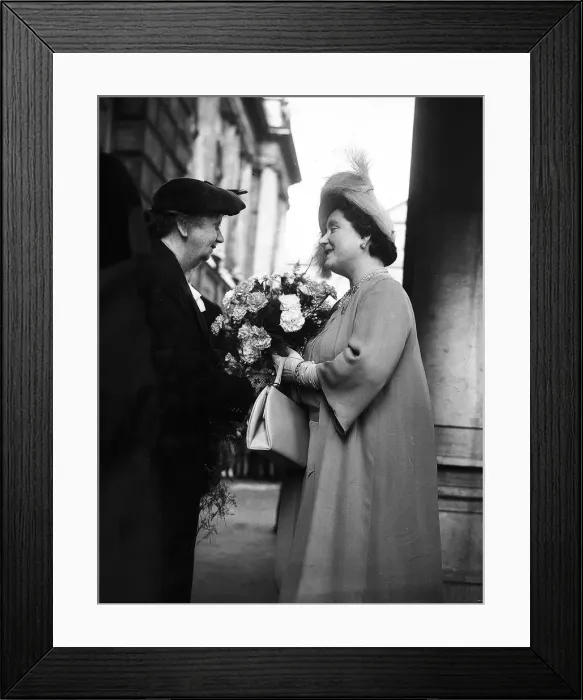 Framed Print : Queen Elizabeth (now the Queen Mother) receives a bouquet from Rose Riana, 71 Framed Print : Queen Elizabeth (now the Queen Mother) receives a bouquet from Rose Riana, 71