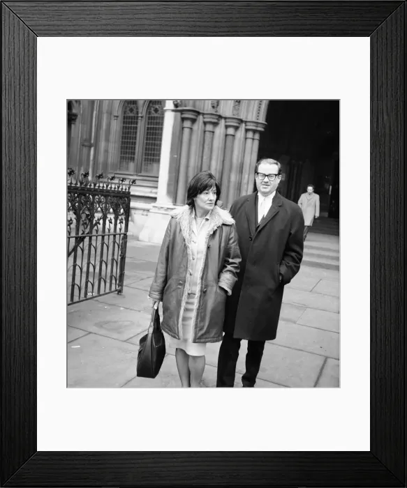 Framed Print : John Mortimer and wife seen here leaving the High Court in central London during the Fuld Framed Print : John Mortimer and wife seen here leaving the High Court in central London during the Fuld