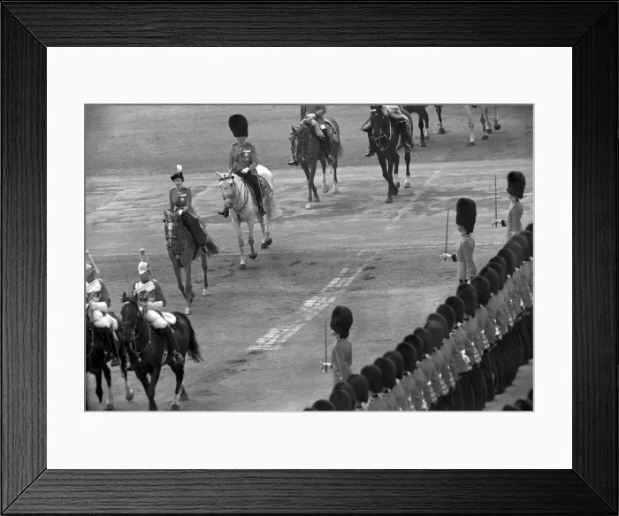 Framed Print : Trooping the Colour 1951 Queen Elizabeth inspecting troops June 1951 Framed Print : Trooping the Colour 1951 Queen Elizabeth inspecting troops June 1951