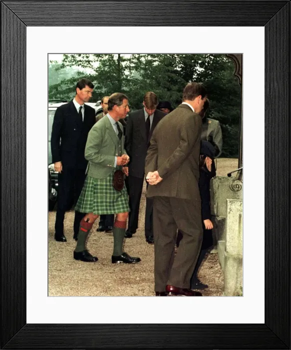 Framed Print : Prince William and Prince Charles attend a private prayer service at Crathie Kirk near