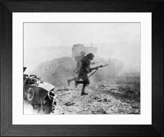 Framed Print : Scots guards go into action at El Alamein. The guards move forward under the protection Framed Print : Scots guards go into action at El Alamein. The guards move forward under the protection