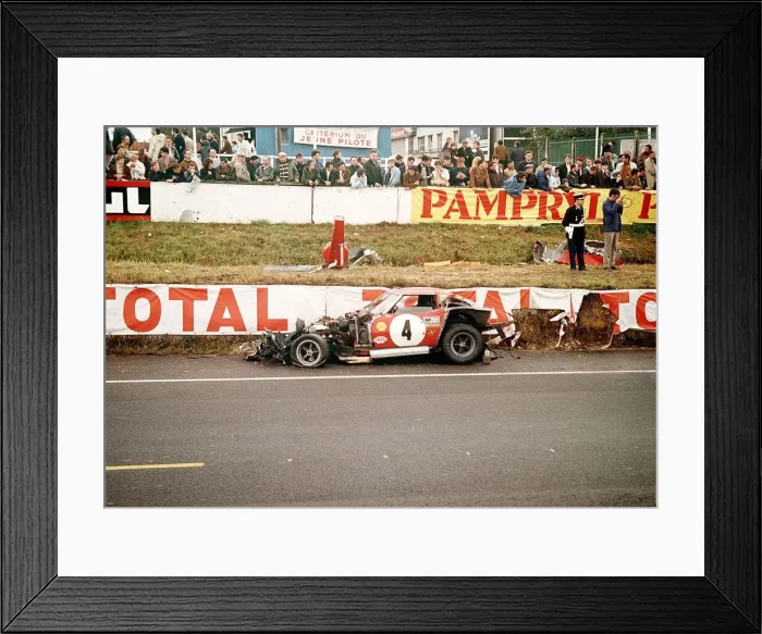 Framed Print : Motor Racing Le Mans The crashed number 4 Chevrolet Corvette car of Jean-Michel Framed Print : Motor Racing Le Mans The crashed number 4 Chevrolet Corvette car of Jean-Michel