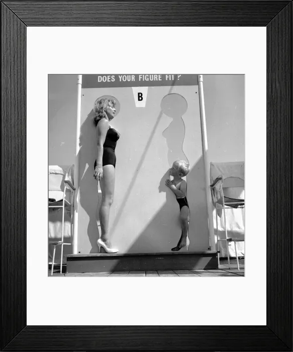 Framed Print : Beauty contest girl at Sandbank seen here with her younger rival. 14th July 1959 Framed Print : Beauty contest girl at Sandbank seen here with her younger rival. 14th July 1959