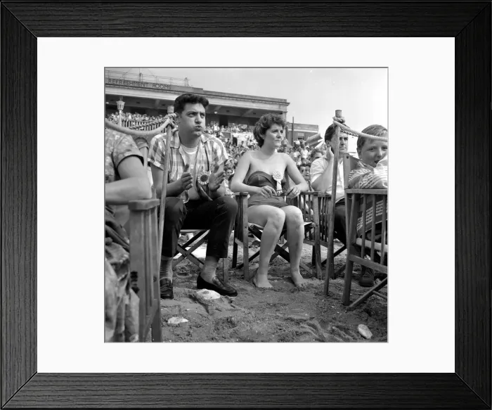 Framed Print : Holiday makers watching the Sunday Mirror Beauty contest girls at Hunstanton, UK Framed Print : Holiday makers watching the Sunday Mirror Beauty contest girls at Hunstanton, UK