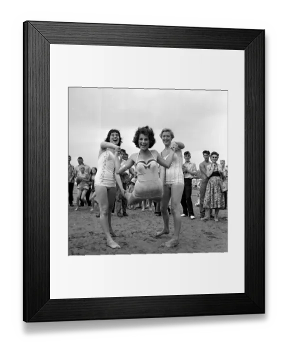Framed Print : Beauty contest girls at Hunstanton, UK. seen here having some fun on the beach 5th Framed Print : Beauty contest girls at Hunstanton, UK. seen here having some fun on the beach 5th