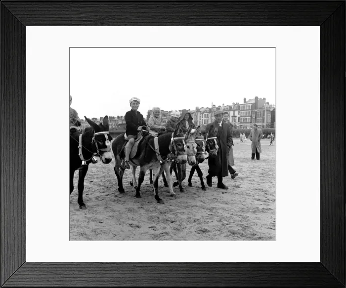 Framed Print : Children riding donkeys along the beach at Blackpool 5th August 1958 Framed Print : Children riding donkeys along the beach at Blackpool 5th August 1958