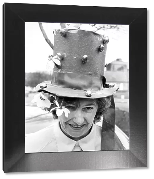 Mrs. Betty Wyatt with her Easter bonnet in 1976