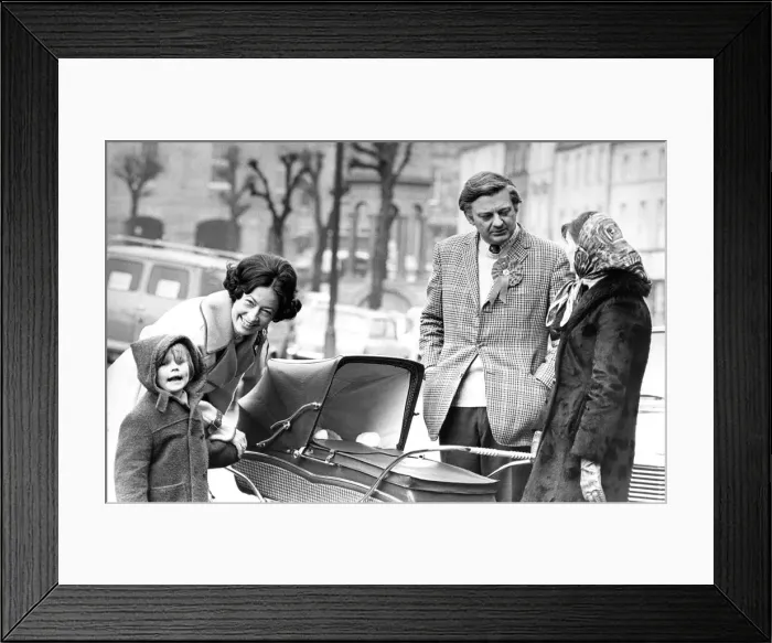 Framed Print : Donald Hardie and his wife Sally (left) talk to a young myum
