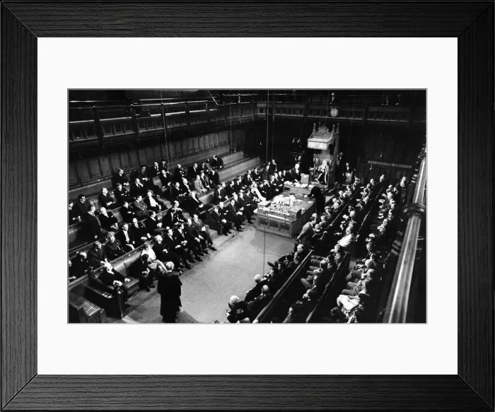 Framed Print : Queen Elizabeth II - State Opening of Parliament - The scene in the House of Commons as Framed Print : Queen Elizabeth II - State Opening of Parliament - The scene in the House of Commons as