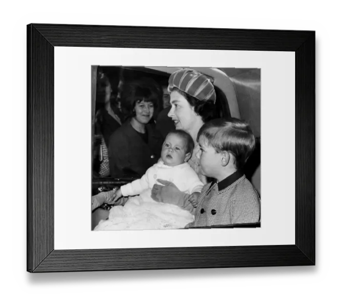 Framed Print : Queen Elizabeth II with Princes Edward and Andrew leaves Euston Station by car after Framed Print : Queen Elizabeth II with Princes Edward and Andrew leaves Euston Station by car after