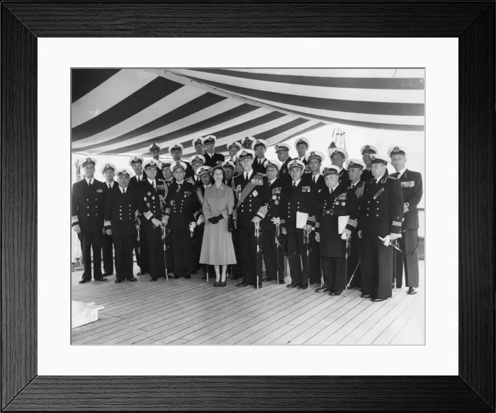 Framed Print : Queen Elizabeth II and Prince Philip with visiting foreign Naval officers