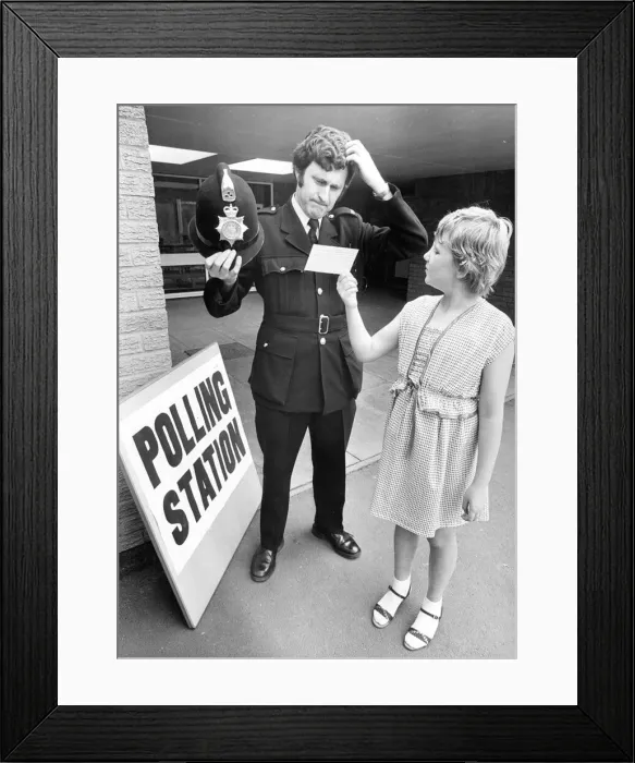 Framed Print : Nine year old Louise Frazer had the law puzzled during the 1983 election in North Shields