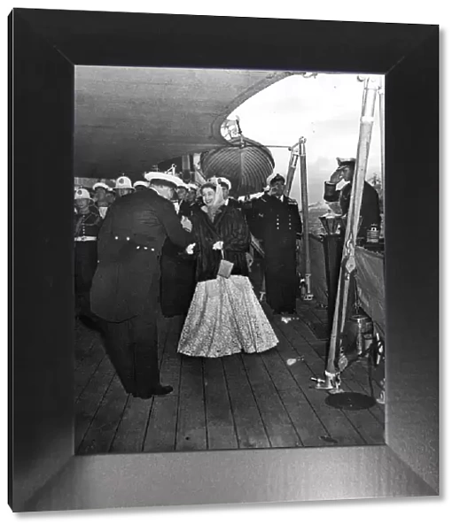 Queen Elizabeth II being piped aboard 'Vanguard'