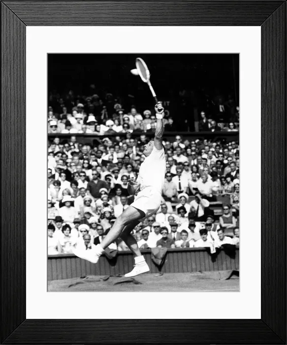Framed Print : Rod Laver in action against Santana at Wmbledon J uly 1962 Framed Print : Rod Laver in action against Santana at Wmbledon J uly 1962