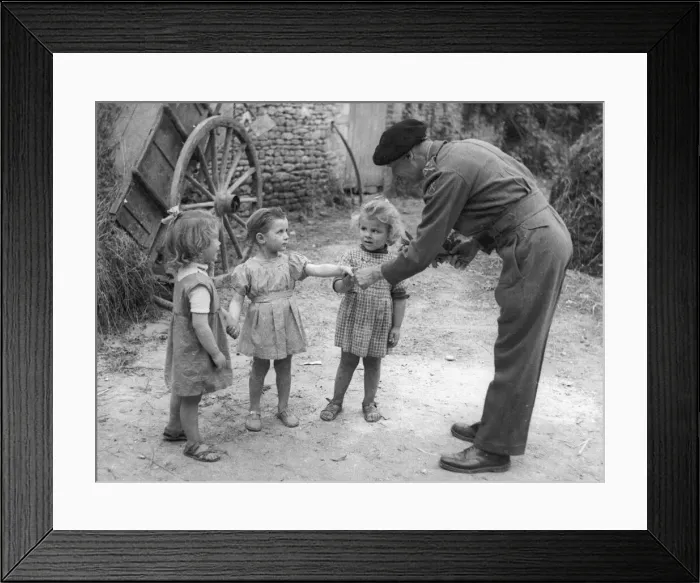 Framed Print : Normandy July 1944: A Bouquet for General Montgomery. After leaving an investiture Framed Print : Normandy July 1944: A Bouquet for General Montgomery. After leaving an investiture