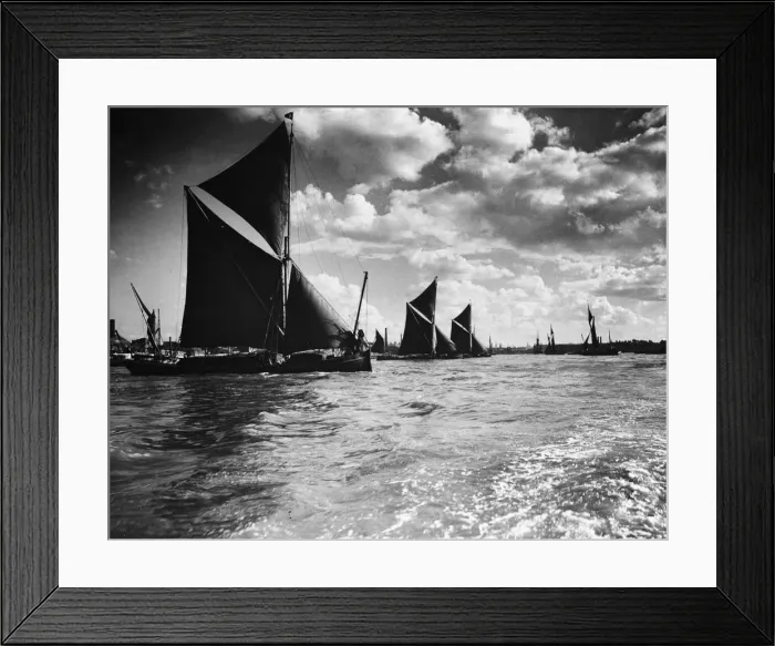 Framed Print : Thames Sailing barge seen here near Wapping on the Thames. August 1930 Framed Print : Thames Sailing barge seen here near Wapping on the Thames. August 1930