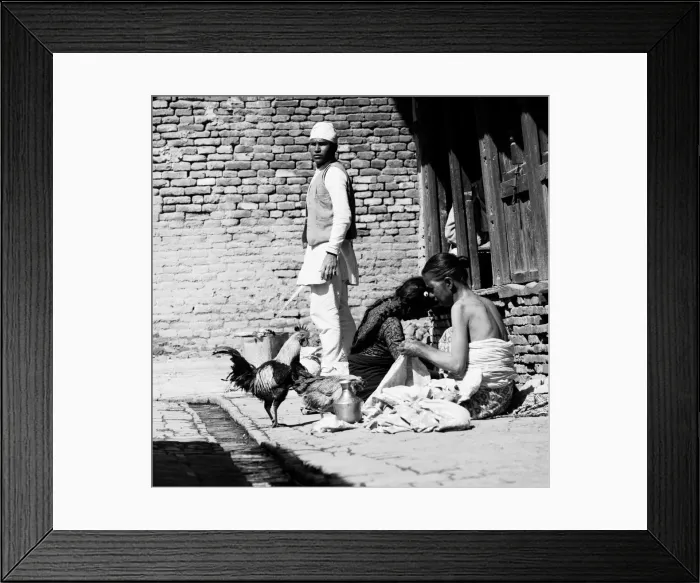 Framed Print : Nepalese family seen here on the streets of Katmandu with their chickens Framed Print : Nepalese family seen here on the streets of Katmandu with their chickens