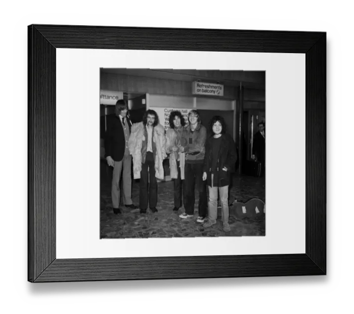Framed Print : Pop group Fleetwood Mac arrive at Heathrow Airport in London February 1969 Framed Print : Pop group Fleetwood Mac arrive at Heathrow Airport in London February 1969