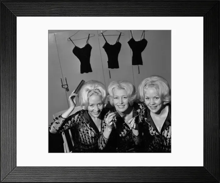 Framed Print : The singing Beverley sisters Teddy, Joy and Babs wearing their see through blouses which Framed Print : The singing Beverley sisters Teddy, Joy and Babs wearing their see through blouses which