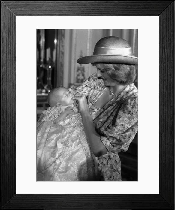 Framed Print : Princess Diana holds her son Prince William in her arms in the White Drawing Room of