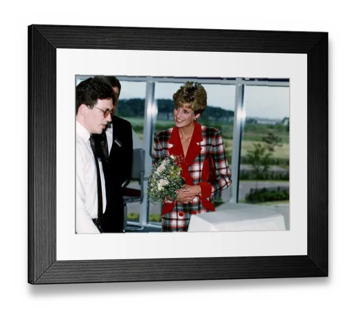 Framed Print : Diana, Princess of Wales wears a a Catherine Walker tartan coat dress Framed Print : Diana, Princess of Wales wears a a Catherine Walker tartan coat dress
