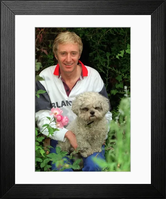 Framed Print : Paul O Grady August 1998 Comedian also known as Lily Savage - with pet dog Framed Print : Paul O Grady August 1998 Comedian also known as Lily Savage - with pet dog