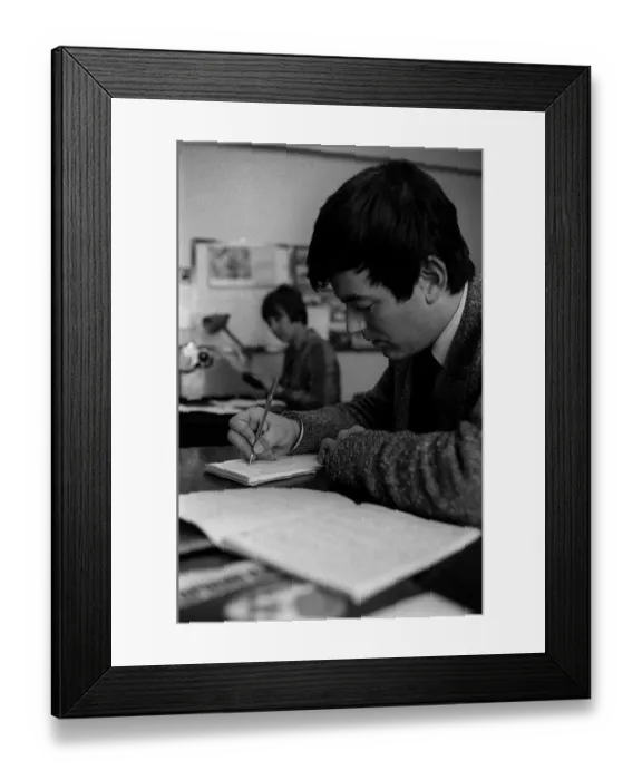 Framed Print : Tony Blackburn prepares for launch of BBC radio One 1967 writing notes for new show