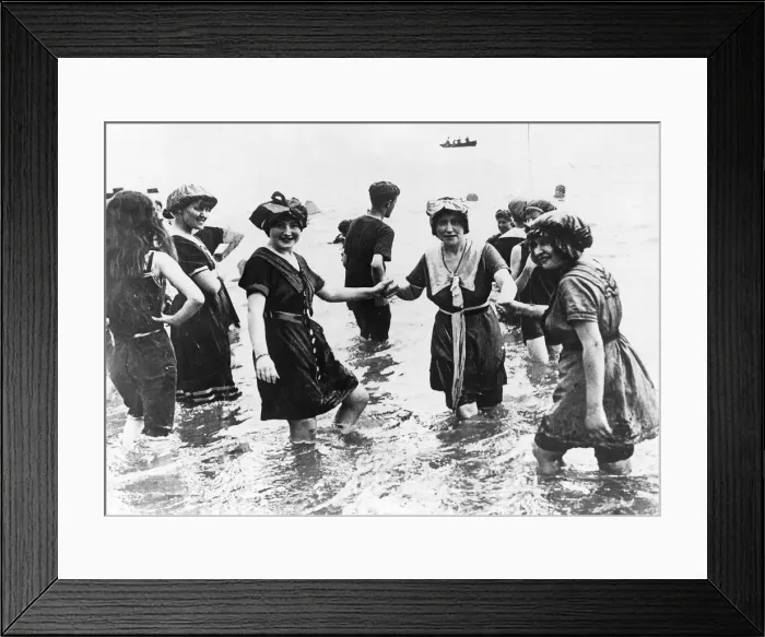 Framed Print : Models in the very latest beachwear for pre-war England Framed Print : Models in the very latest beachwear for pre-war England