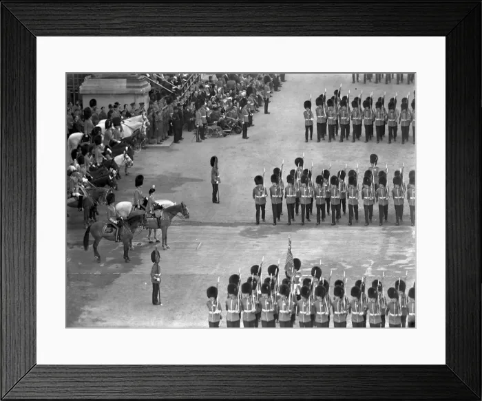 Framed Print : Trooping the Colour June 1951 Queen Elizabeth taking march past Framed Print : Trooping the Colour June 1951 Queen Elizabeth taking march past
