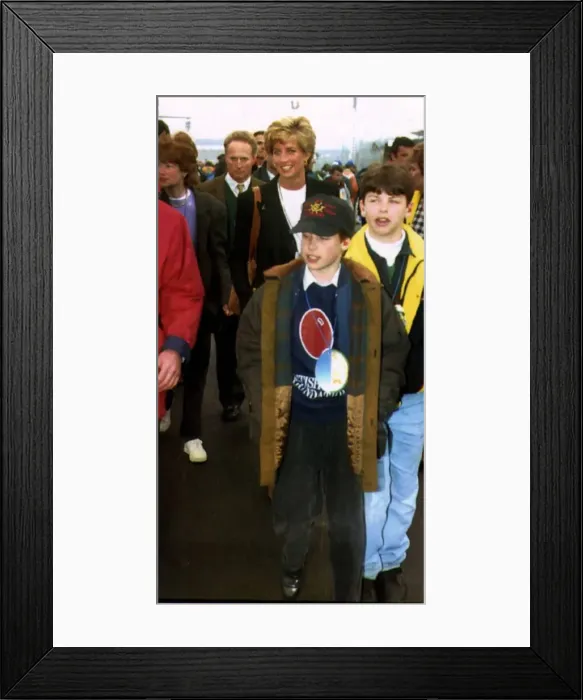 Framed Print : Princess Diana with her son Prince William attending the European Grand Prix held Framed Print : Princess Diana with her son Prince William attending the European Grand Prix held