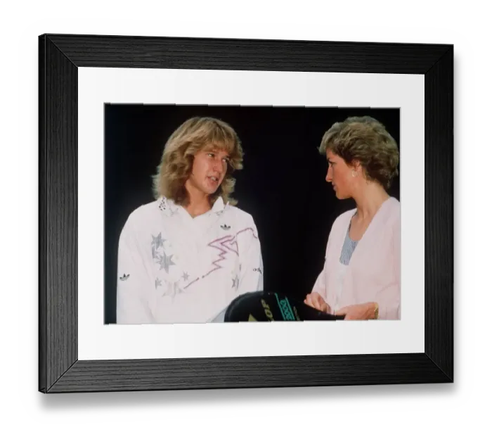 Framed Print : Princess Diana at the Vanderbilt Racquet Club in London prior to a doubles match with Framed Print : Princess Diana at the Vanderbilt Racquet Club in London prior to a doubles match with