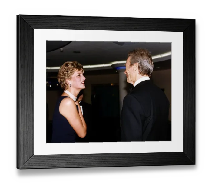 Framed Print : American actor Clint Eastwood actor meets Princess Diana at the film premier of