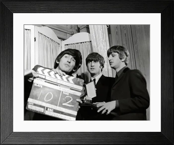 Framed Print : The Beatles with Variety Club Award March1964 Fooling around with a clapperboard Framed Print : The Beatles with Variety Club Award March1964 Fooling around with a clapperboard