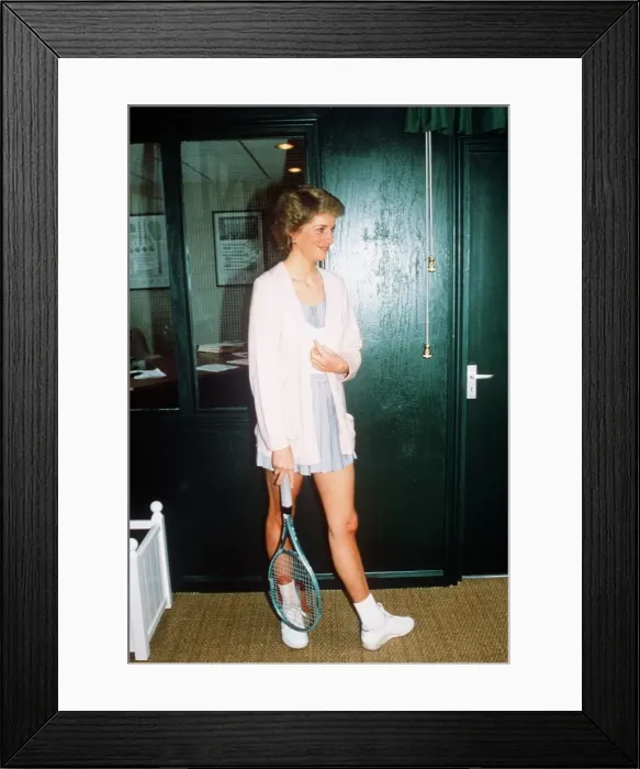 Framed Print : Princess Diana at the Vanderbilt Racquet Club in London prior to a doubles match with Framed Print : Princess Diana at the Vanderbilt Racquet Club in London prior to a doubles match with