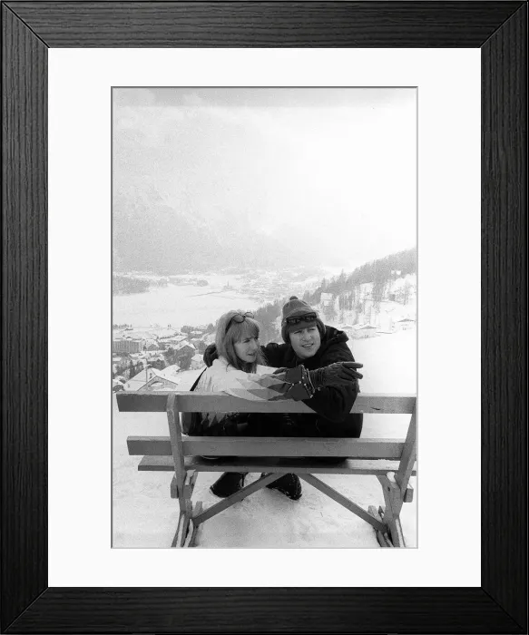 Framed Print : John Lennon and wife Cynthia Lennon in St Moritz on a Skiing Holiday January 1965 Framed Print : John Lennon and wife Cynthia Lennon in St Moritz on a Skiing Holiday January 1965