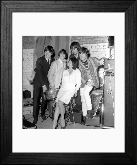 Framed Print : The Beatles backstage at the Futurist theatre in Scarborough with Cherry Rowland one of