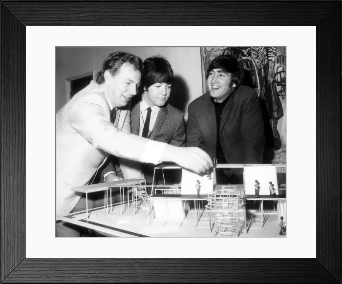 Framed Print : Paul McCartney and John Lennon of The Beatles with producer Johnny Hamp Framed Print : Paul McCartney and John Lennon of The Beatles with producer Johnny Hamp