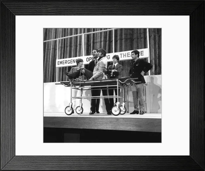 Framed Print : The Beatles rehearse with Mike and Bernie Winters for their Big Night Out TV show in an