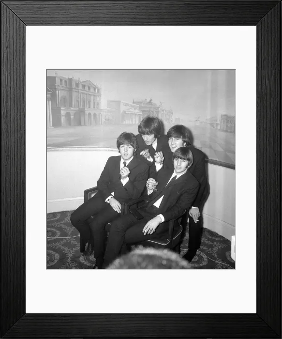 Framed Print : The Beatles pose with their MBEs at a press conference held at the Saville Theatre Framed Print : The Beatles pose with their MBEs at a press conference held at the Saville Theatre