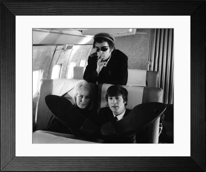 Framed Print : Pop Group The Beatles 7th February 1964. John Lennon, Cynthia Lennon & Recording manager Framed Print : Pop Group The Beatles 7th February 1964. John Lennon, Cynthia Lennon & Recording manager