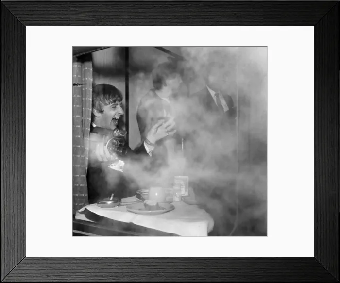 Framed Print : The Beatles on the train to South Molton, Devon in their special train for the filming of Framed Print : The Beatles on the train to South Molton, Devon in their special train for the filming of