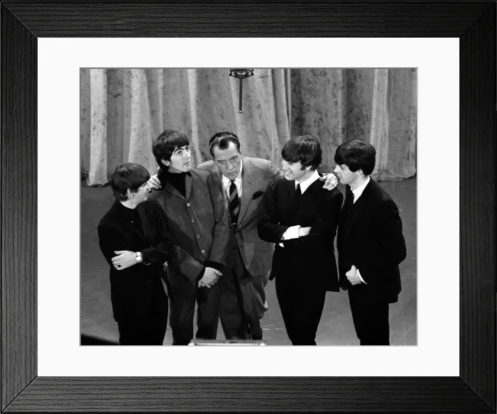 Framed Print : The Beatles with television host Ed Sullivan during their appearance on the Ed Sullivan