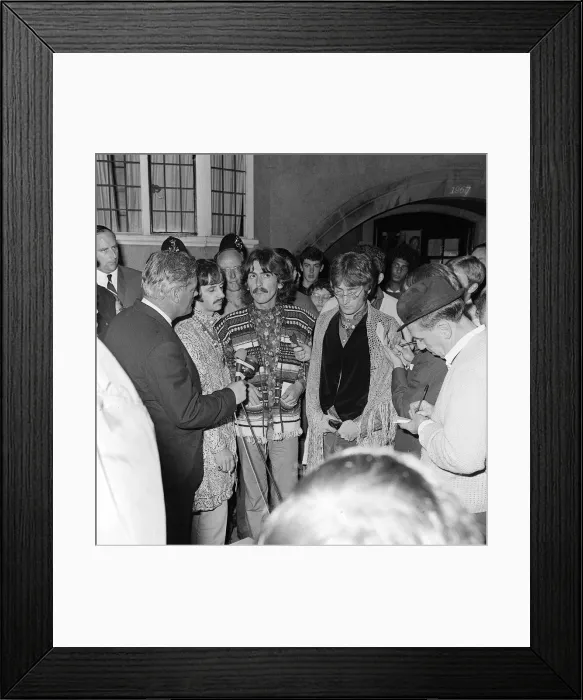 Framed Print : The Beatles Ringo Starr, George Harrison and John Lennon Aug 67 talking to Framed Print : The Beatles Ringo Starr, George Harrison and John Lennon Aug 67 talking to